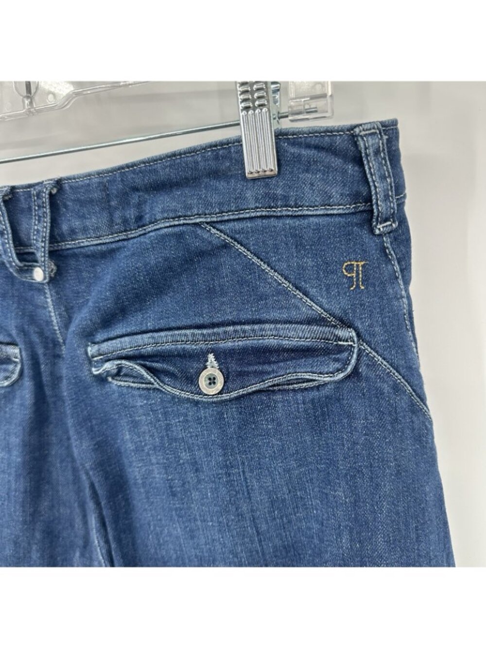 Pilcro Wide-Leg Flare Jeans in Medium Blue - Picture 8 of 11